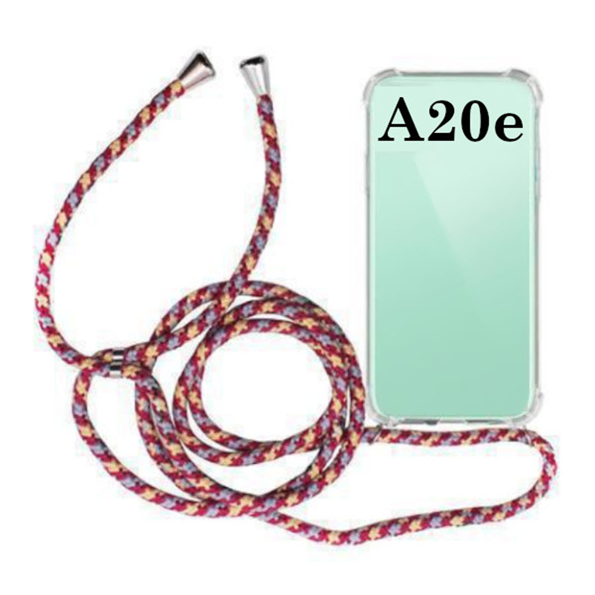 Funda Colgante transparente con Cuerda Rojo Burdeos y Azul para Samsung Galaxy A20e