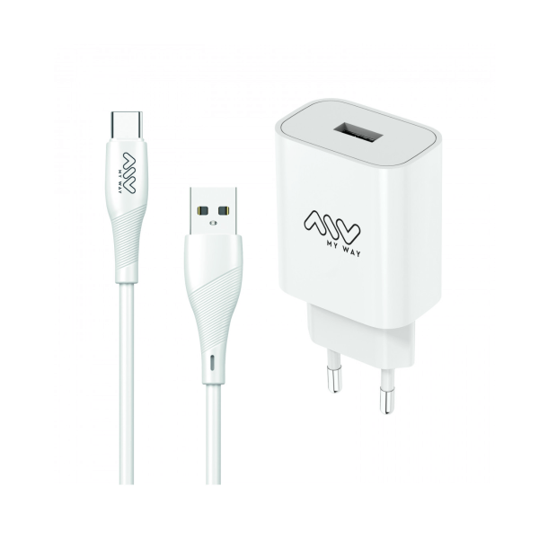 MyWay Cargador de pared USB 12 W + Cable USB-C Blanco