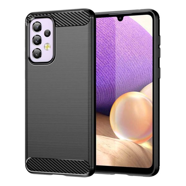 Funda de Silicona con Inserciones Símil de Fibra de Carbono Negra para Samsung Galaxy A53 5G